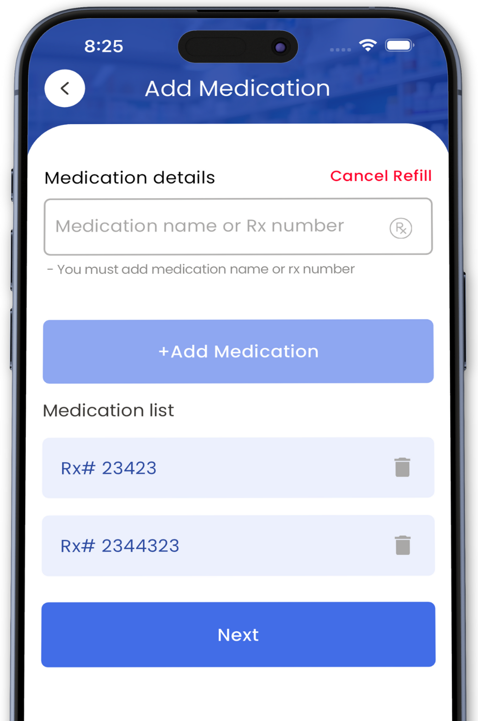Quick Rx medication reminder screen